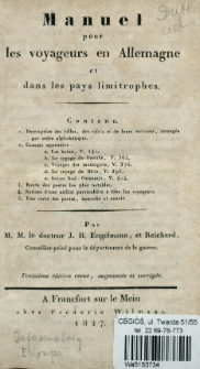 Manuel pour les voyageurs en Allemagne et dans les pays limitrophes