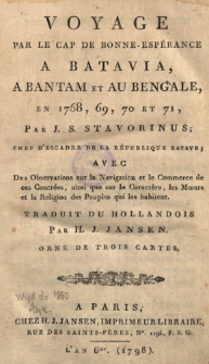 Voyage Par Le Cap De Bonne-Espérance A Batavia, A Bantam Et Au Bengale, En 1768, 69, 70 et 71
