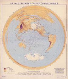 Air map of the world centred on Pearl Harbour : scale 1:50,000,000 along straight lines (great circles) radial from Pearl Harbour