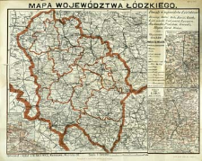 Mapa województwa łódzkiego w skali 1:500,000 ze szczegółowemi mapkami okolic Łodzi, Kalisza i Piotrkowa w skali 1:200,000