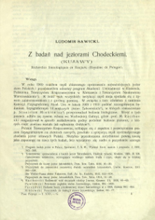 Z badań nad jeziorami Chodeckiemi (Kujawy) = Recherches limnologiques en Koujavie (Royaûme de Pologne)