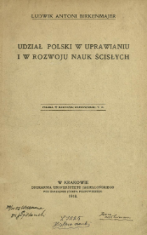 Udział Polski w uprawianiu i w rozwoju nauk ścisłych
