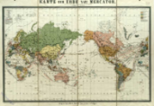 Karte der Erde nach Mercator : Politische Uebersicht und Darstellung des Weltverkehrs : mit Angabe der Dampferlinien der unterseeischen Kabel etc.