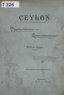 Ceylon : Tagebuchblätter und Reiseerinnerungen