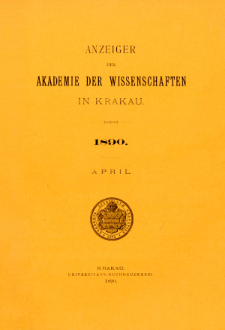 Anzeiger der Akademie der Wissenschaften in Krakau. Nr 4 April (1890)