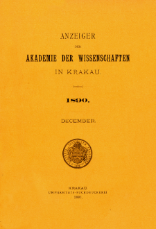 Anzeiger der Akademie der Wissenschaften in Krakau. Nr 10 December (1890)