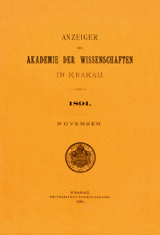 Anzeiger der Akademie der Wissenschaften in Krakau. No 9 November (1891)