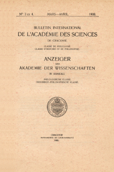 Anzeiger der Akademie der Wissenschaften in Krakau, Philologische Klasse, Historisch-Philosophische Klasse. No. 3-4 Mars-Avril (1908)