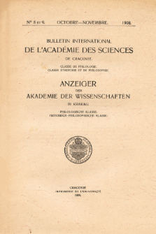 Anzeiger der Akademie der Wissenschaften in Krakau, Philologische Klasse, Historisch-Philosophische Klasse. No. 8-9 Octobre-Novembre (1908)