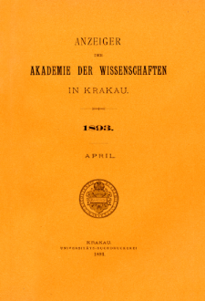 Anzeiger der Akademie der Wissenschaften in Krakau. No 4 April (1893)
