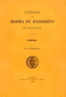Anzeiger der Akademie der Wissenschaften in Krakau. No 9 November (1898)