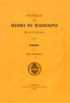 Anzeiger der Akademie der Wissenschaften in Krakau. No 10 December (1898)