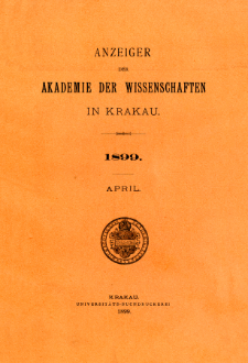 Anzeiger der Akademie der Wissenschaften in Krakau. No 4 April (1899)