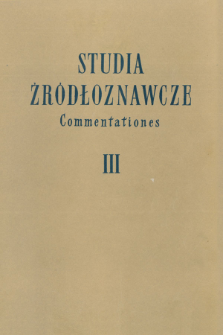 Studia Źródłoznawcze = Commentationes. T. 3 (1958), Title pages, Contents