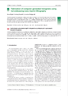 Fabrication of computer generated holograms using hot embossing nano imprint lithography / Anna Rojek, Andrzej Kowalik, Jarosław Podg&oacute;rski.