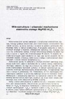 Mikrostruktura i własności mechaniczne elektrolitu stałego MgPSZ-Al2O3 = Microstructure and mechanical properties of Mg-PSZ-Al2O3 solid electrolyte