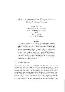 Political Representation: Perspectives from Fuzzy Systems Theory