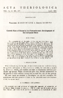 Bisoniana LVIII. Growth rate of bones in the postembryonic development of the European bison
