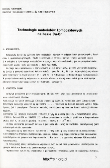 Technologie materiał&oacute;w kompozytowych na bazie Cu-Cr = Technology of Cu-Cr based composite materials