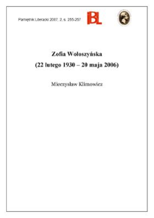 Zofia Wołoszyńska (22 lutego 1930 &ndash; 20 maja 2006)