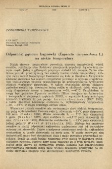Odporność gąsienic kupr&oacute;wki (Euproctis chrysorrhoea L.) na niskie temperatury