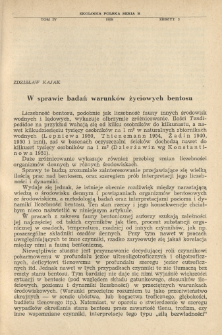 W sprawie badań warunk&oacute;w życiowych bentosu