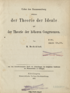 Ueber den Zusammenhang zwischen der Theorie der Ideale und der Theorie der höheren Congruenzen