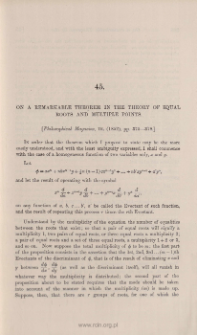 On a remarkable theorem in the theory of equal roots and multiple points