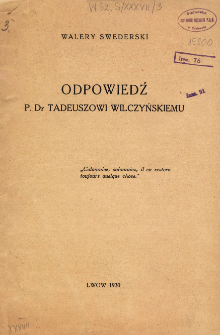 Odpowiedź P. Dr Tadeuszowi Wilczyńskiemu