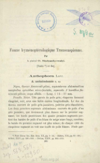 Faune Hyménoptèrologique Transcaspienne. [cz. 2]
