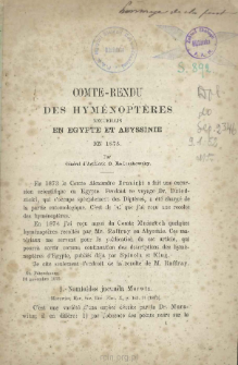 Comte-Rendu des Hym&eacute;nopt&egrave;res recueillis en Egypte et Abyssinie en 1873