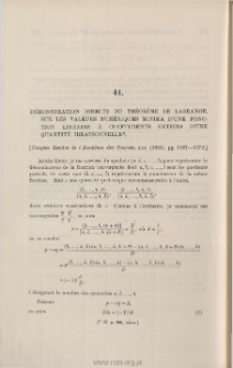 Démonstration directe du théorème de Lagrange, sur les valeurs numériques minima d'une fonction linéaire à coefficients entiers d'une quantité irrationnelle