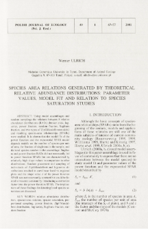 Species area relations generated by theoretical relative abundance distributions: parameter values, model fit and relation to species saturation studies