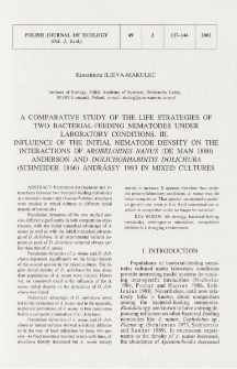A comparative study of the life strategies of two bacterial-feeding nematodes under laboratory conditions. 3, Influence of the initial nematode density on the interactions of Arobeloides nanus (de Man 1880) Anderson and Dolichorhabditis dolichura (Schneider 1866) Andrássy 1983 in mixed cultures