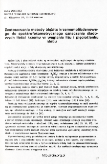Zastosowanie metody błękitu krzemomolibdenowego do spektrofotometrycznego oznaczania śladowych ilości krzemu w węglanie litu i pięciotlenku niobu = An application of the silicon molibdenic blue method for the spectrophotometric assay of trace amounts of silicon in lithium carbonate and niobium pentoxide