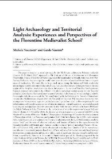 Light Archaeology and Territorial Analysis: Experiences and Perspectives of the Florentine Medievalist School