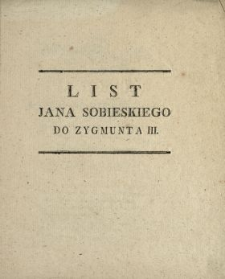 List Jana Sobieskiego Do Zygmunta III