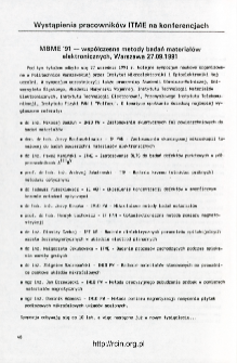 Udział pracownik&oacute;w ITME w konferencjach 1992 nr 2(78) = ITME employees participation in conferences 1992 nr 2(78)