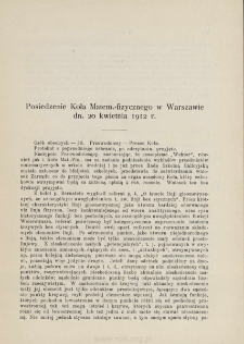 Posiedzenie Koła Matem.-fizycznego w Warszawie dn. 20 kwietnia 1912 r.