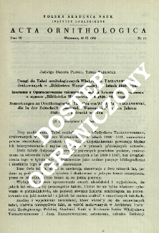 Uwagi do tabel ornitologicznych Władysława Taczanowskiego, drukowanych w "Bibliotece Warszawskiej" w latach 1846-1849
