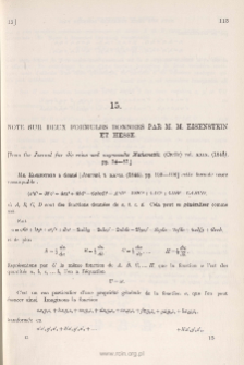 Note sur deux Formules données par MM. Eisenstein et Hesse