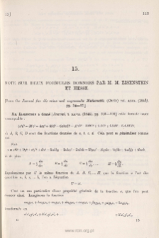 Note sur deux Formules donn&eacute;es par MM. Eisenstein et Hesse