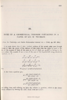 Note on a Geometrical Theorem contained in a Paper by Sir W. Thomas
