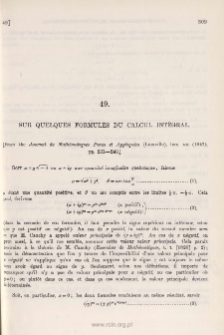 Sur quelques Formules du Calcul Int&eacute;gral