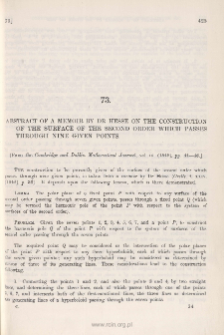 Abstract of a Memoir by Dr Hesse on the construction of the Surface of the Second Order which passes through nine given points