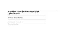 Czym jest, czym (jeszcze) mogłaby być &bdquo;geopoetyka&rdquo;?