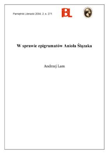 W sprawie epigramat&oacute;w Anioła Ślązaka