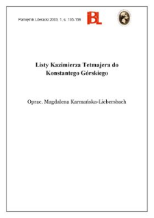 Listy Kazimierza Tetmajera do Konstantego G&oacute;rskiego