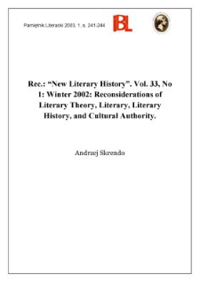 "New Literary History", 2002, Vol. 33, No 1 (Winter)