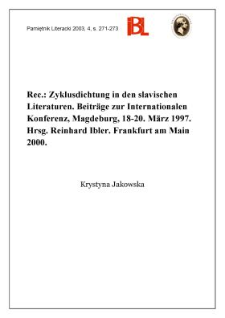 "Zyklusdichtung in den slavischen Literaturen : Beiträge zur Internationalen Konferenz, Magdeburg, 18.-20. März 1997", hrsg. Reinhard Ibler, Frankfurt am Main 2000